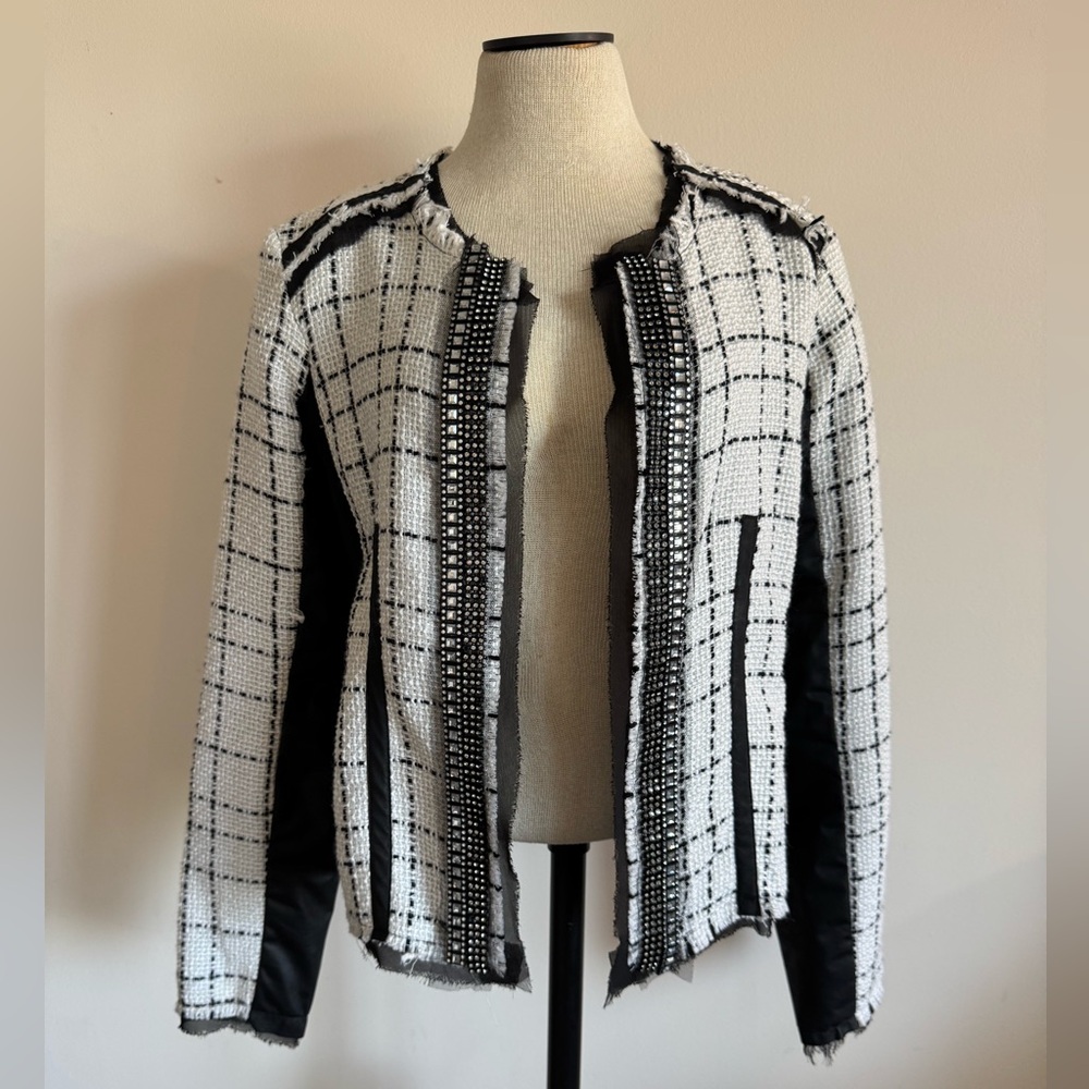 URBAN VIBE Black & White Crystal Rhinestone Blazer Jacket Coat Large NWOT
